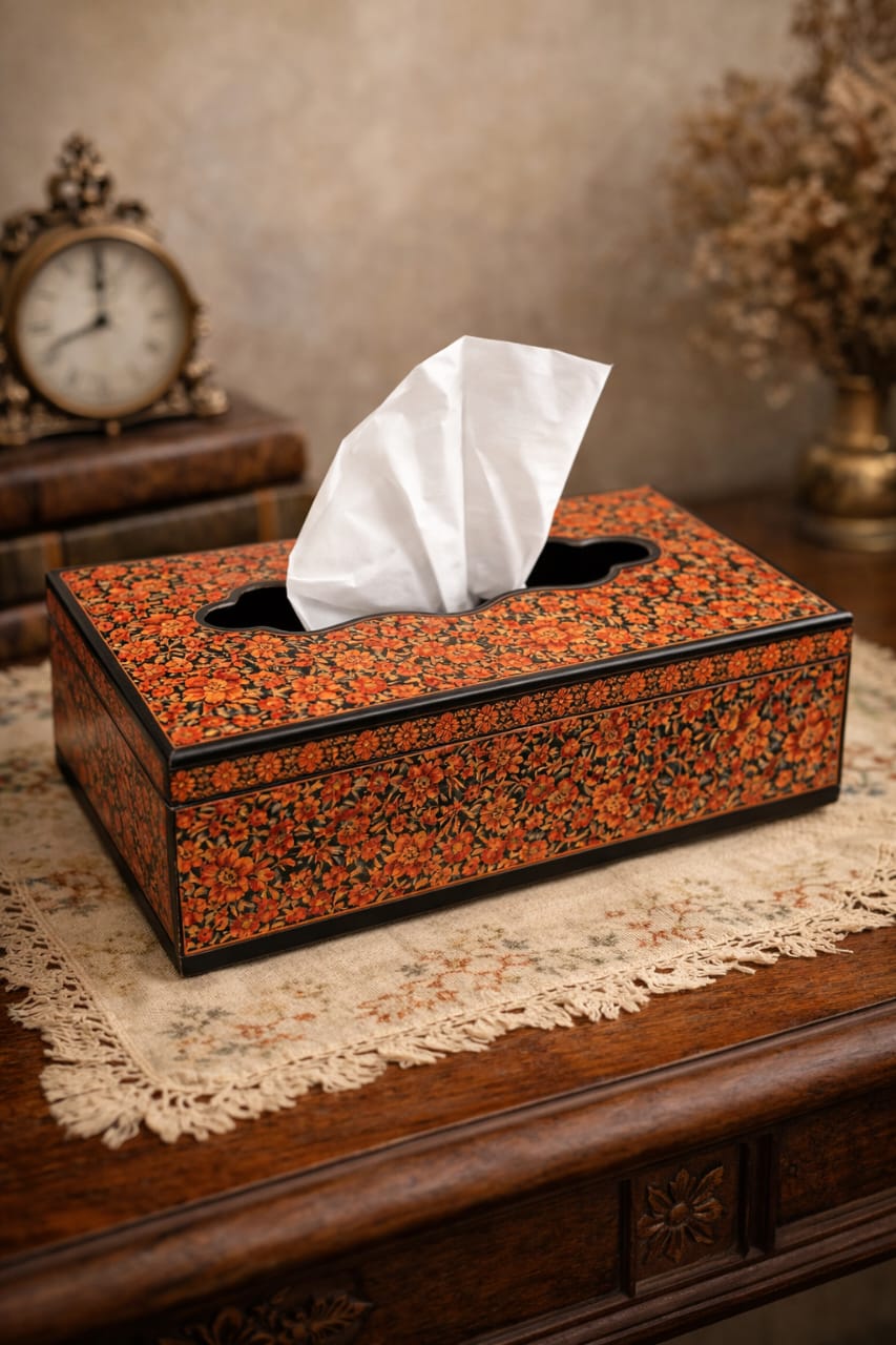 Paper mache tissue box, hand painted tissue holder, colorful tissue box 